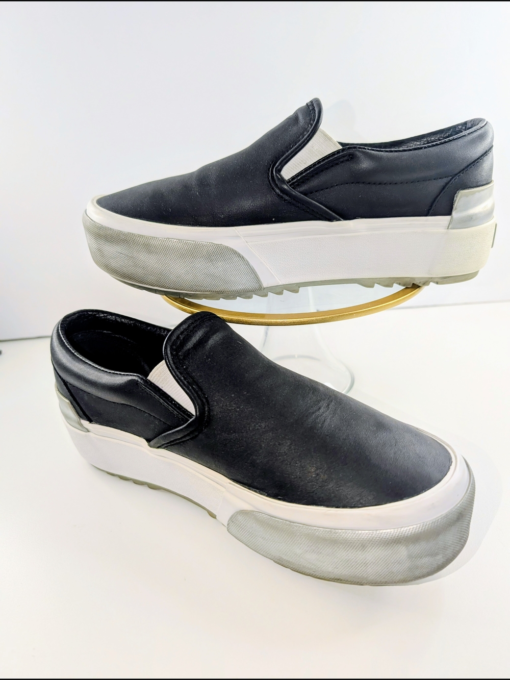 VANS Old Skool Stacked Shiny Black, White Silver Woman's Size 8 Mens 6.5